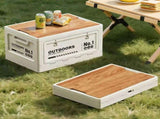 40cm Brown Multifunctional Foldable Storage Box with Wooden Lid - Collapsible Outdoor Camping Crate, V888-ELOSUNG18393