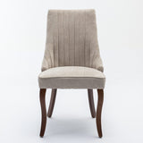 2x Fabric Channel Tufted Dining Chairs with Curved Wood Legs -Beige V226-SW1847BG