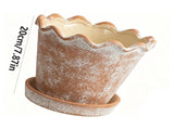Scalloped Wavy Rim Planter Pot, Vintage Terracotta Flower Pot with Drainage Saucer, Perfect for V1192-AZ-W-24570