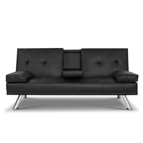 Artiss Sofa Bed 168CM Black PU Leather SBED-E-R1C-LEA168-BK