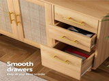 Artiss Buffet Sideboard Hutch Storage Cabinet Kitchen Cupboard Hooks Rattan Pine FURNI-C-RAT-SID180-WD-ABC