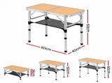 Weisshorn Folding Camping Table Adjustable Aluminium 60 x 40 cm Wood Grain XFEL-CAMP-AL-WD