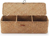 Handwoven Wicker Storage Basket with Lid and 3 Compartments, Brown V1188-MS-731-018