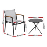 Gardeon 3PC Outdoor Bistro Set Table and Chairs Steel Dining Chair Patio Furniture Textilene ODF-BISTRO-TEX-GE