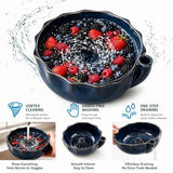 Berry Bowls with Holes Ceramic - Berry Vortex Bowl Ceramic, Self Spinning Fruit Washer Spinner, V1107-122-70863-BLU