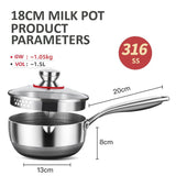 18cm 316L Stainless Steel Saucepan Compound Steel Honeycomb Nonstick Sauce Pan with Glass Lid 1.5L V255-18CMMILKPOT