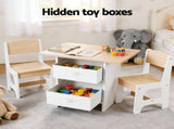 Keezi Kids Table and 2s Set Wooden Activity Table wit 2 Storage Drawers, Toddler Table and KTC-G-MS-NT