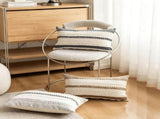 Neutral Decorative Throw Pillow Covers Set of 2, Navy Blue and off White Striped Decor Pillowcases, V1192-AZ-W-24995