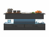 LED Lift Top Coffee Table in Black with 2-Tier Design and Drawers for Living Room LSB-59307