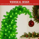 Christabelle 7.5ft Christmas Gremlin Tree Curved Top Red Bauble Green White LED Lights 112_HZG75