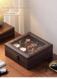 Wood Grain Faux Leather Watch Storage Box - 6-Compartment Dustproof Display Case, Soft Lined V1232-FMWSBH001