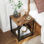 2-Tier Side Table with Storage Shelf with Metal Frame Rustic Brown V178-11246