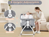 3-in-1 Adjustable Height Baby Bassinet Crib with Mosquito Net and Storage Basket in Grey V178-59240