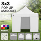 Gazebo Tent Marquee 3x3 PopUp Outdoor Wallaroo White GAZ-POP-3X3-WH