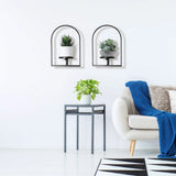 2PCS Wall Mounted Plant Stand Indoor, Black Metal Flower Pot Holder, Decorative Wall Display Shelves V1369-AZ3-W-08654