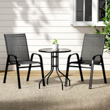 Gardeon 3PC Outdoor Bistro Set Table and Chairs Stackable Patio Furniture Black FF-STA-AL80-BK