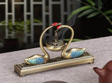 Swan Lake Double-Layer Incense Burner, Dual-Purpose Design, Deep Blue-Gold Swan, Auspicious Tea & V1232-TRHXL001