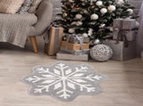 Gray Christmas Decor Snowflake Bathroom Rug, Gray Snowflake Welcome Mat Non Slip Round Shaped V1370-AZ4-19794