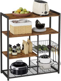 Baker's Rack with 2 Metal Mesh Baskets, Shelves and Hooks, 80 x 35 x 95 cm, Industrial Style, Rustic V178-11468