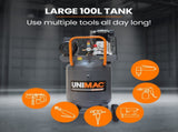 Unimac 100L 2.6kW Industrial Air Compressor, 370L/min 116PSI, Brushless Motor, Long Service Life, V219-TOLACMUM10VA