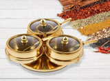 Stainless Steel Sugar Bowl Set, Rotatable 3 Flavour Seasoning Jar with Visible Glass Lid and Spoon, V1107-122-72757