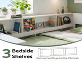 Artiss White Single Solid Wood Corner Platform Bed Frame with Built-in Desk, Storage Shelves and WBED-F-DESK-S-WH-AB
