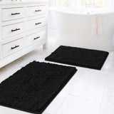 Black Bathroom Rug Set 2 Piece, Bath Mats for Floor, Super Thick Soft Shaggy Chenille Machine V1259-DP01-A-4433