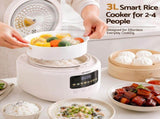 Devanti 3L Rice Cooker Small 6 Cup 8-in-1 Multi Cooker with 24H Preset Off-White RC-A-3L-WH