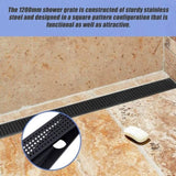 1200mm Bathroom Shower Black Grate Drain w/Centre outlet Floor Waste Square Pattern V63-832941