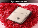 men's genuine leather RFID blocking double zipper coin purse, multiple card slots V1106-918-65153-BEG-M