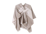Casual Travel Knit Poncho, Soft Striped Trim Tie Dye Print, Khaki V1221-XM-LB2158-ZS57
