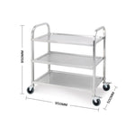 SOGA 2X 3 Tier 95x50x95cm Stainless Steel Kitchen Dinning Food Cart Trolley Utility Size Large FOODCART1001X2