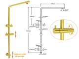 WELS Brushed Gold 2in1 Shower Large Round 12" Rain Head Handheld Silde Wall Rail Arm Twin Taps V1233-S4902ABGHR002M4CGKSR112GCPF0282AG