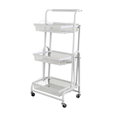 Levede 3 Tier Kitchen Trolley Cart Swivel White Colour KT0200-WH