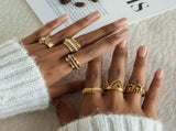 6-Piece Vintage Gold-Plated Stainless Steel Ring Set for Women - Waterproof Hypoallergenic Stackable V888-ELOSUNG52379