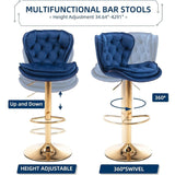SERENIT Swivel Bars Set of 2 Counter Height Barstools with Back Velvet Upholstered Adjustable V255-GP2210R-NAVYBLUE