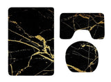 Black and Gold Bathroom Rugs Set 3-Piece x80x93 Non- Marble Print Bath Mat, Toilet Lid Cover & V1366-AZ2-W-16471