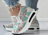 Ladies Fashion Breathable Lace Mesh Flower Embroidery Round Head Thick Bottom Comfortable Casual V1192-AZ-W-33249