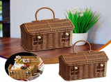 House-Shaped Wicker Basket with Lid, Handwoven Rattan Storage Basket for Home Decor, Organizer, V1370-AZ4-08527