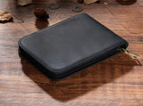 Black 12-Slot Genuine Crazy Horse Leather Fountain Case - Handcrafted Large Capacity Zippered V888-ELOSUNG46208