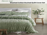 Vintage Design Homewares Haven Sage Washed Cotton Ruched Quilt Cover Set King V442-HIN-QUILTCS-HAVEN-SAGE-KI