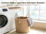 Cotton Rope Laundry Hamper Basket, 58 L Woven Laundry Basket with Handle, 19.7"x 15" Tall Storage V1369-AZ3-W-08698