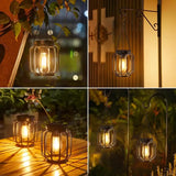 Outdoor Solar Retro Metal Hanging Lantern 2-Pack, Warm Filament, IP44 Waterproof, Garden Patio Decor V1232-TYHYD-001
