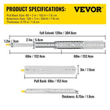 Drawer Slides with Lock, 1 Pair 60 inch, Heavy-Duty Industrial Steel up to 500 lbs Capacity, 3-Fold V952-SDSSSCTD60500CW2TV0