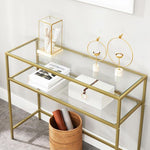 VASAGLE Console Table with Tempered Glass Gold Colour V227-9101101023060