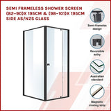 Semi Frameless Shower Screen x 195cm Side AS/NZS Glass V63-824601