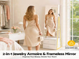 Artiss Lockable Jewelry Armoire with Mirror, Freestanding Organizer Cabinet with Drawers, White JC-B-2D-153-WH
