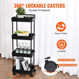VEVOR 4-Tier Kitchen Rolling Cart Basket Utility Cart on Wheel with Handle Black V952-DGNTCHS4CLKSH4R74V0