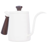 Portable Stainless Steel Coffee Pot with Wooden Handle Long Gooseneck Spout Cafe KettleWhite 700ml V1294-YM0901-3118200231811