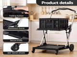 Artiss Shopping Trolley with Wheels 2 Layer w/2 Crates Foldable Trolley Black SHOPC-JY-2B-BK